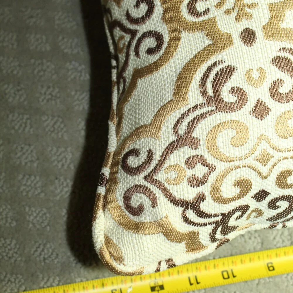 Gorgeous Neutral Tapestry Cream Brown Tan Filigree Patterned 22x13 Lumbar Pillow